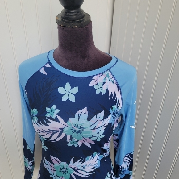 Reel Legends Keep It Cool Woman's Aqua Blue Floral Long Sleeve Stretch Shirt S - Picture 5 of 9